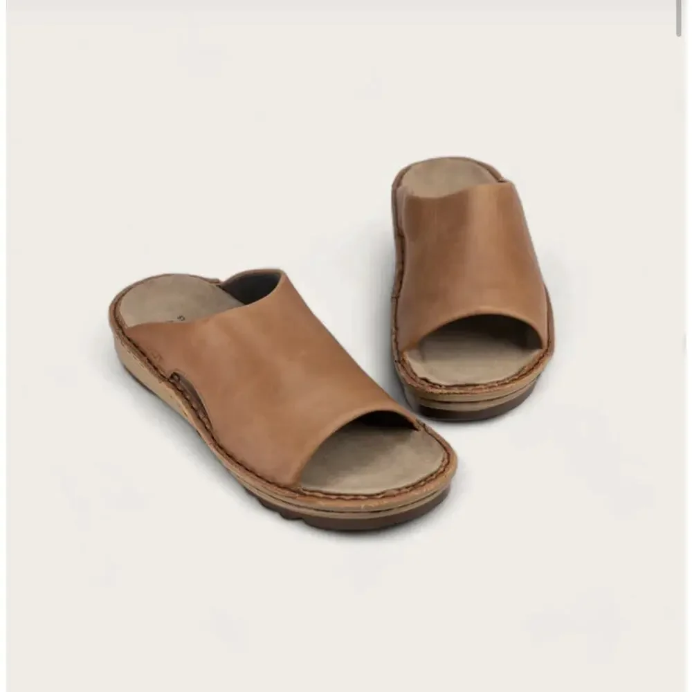NAOT Ardisia Women's Latte Brown Leather Open Toe Slide Sandals Size 40 (US 9)